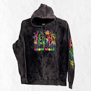 Meow Wolf Hoodie Mens 2XL Black Acid Wash Psychedelic Neon Graphic Pullover